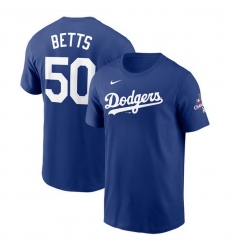 Men Los Angeles Dodgers 50 Mookie Betts Royal 2024 World Series Champions Name  26 Number T Shirt