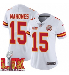 Women Kansas City Chiefs Patrick Mahomes #15 White 2024 2025 Super Bowl LIX F U S E Stitched Jersey