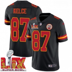 Youth Kansas City Chiefs Travis Kelce #87 Black 2024 2025 Super Bowl LIX F U S E Stitched Jersey