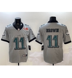 Men Philadelphia Eagles 11 A  J  Brown Grey 2025 Super Bowl LIX Patch Vapor Untouchable Limited Stitched Football Jersey