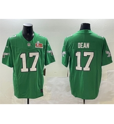 Men Philadelphia Eagles 17 Nakobe Dean Green 2025 Super Bowl LIX Patch F U S E  Throwback Vapor Untouchable Limited Stitched Football Jersey