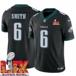 Men Philadelphia Eagles DeVonta Smith #6 Black 2024 2025 Super Bowl LIX F U S E Stitched NFL Jersey