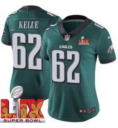 Women Philadelphia Eagles Jason Kelce #62 Green 2024 2025 Super Bowl LIX F U S E Stitched NFL Jersey