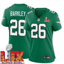 Women Philadelphia Eagles Saquon Barkley #26 Kelly Green 2024 2025 Super Bowl LIX F U S E Stitched NFL Jersey