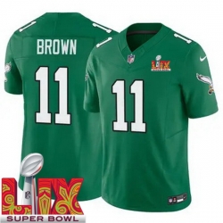 Youth Philadelphia Eagles A.J. Brown #11 Kelly Green 2024 2025 Super Bowl LIX F U S E Stitched NFL Jersey