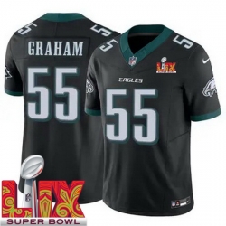 Youth Philadelphia Eagles Brandon Graham #55 Black 2024 2025 Super Bowl LIX F U S E Stitched NFL Jersey