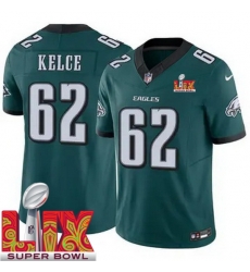 Youth Philadelphia Eagles Jason Kelce #62 Green 2024 2025 Super Bowl LIX F U S E Stitched NFL Jersey