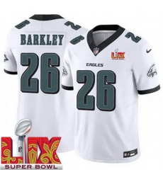 Youth Philadelphia Eagles Saquon Barkley #26 White 2024 2025 Super Bowl LIX F U S E Stitched NFL Jersey