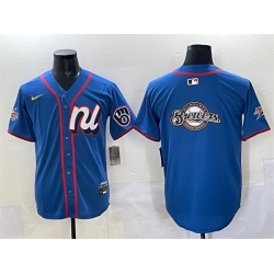 Men Milwaukee Brewers Team Big Logo Blue 2025 All Star Edition Limited Stitched Baseball Jersey
