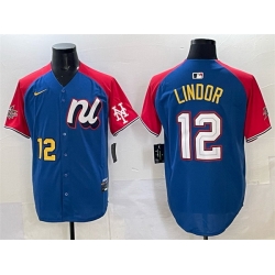 Men National League 12 Francisco Lindor Blue Red Alternate 2025 All Star Edition Limited Stitched Baseball Jersey