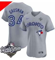 Men Toronto Blue Jays 34 Kevin Gausman Gray Cool Base Stitched Baseball Jersey