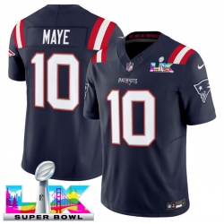 Men New England Patriots 10 Drake Maye Navy 2025 F U S E  Super Bowl LX Patch Vapor Limited Stitched Football Jersey