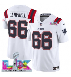Men New England Patriots 66 Will Campbell White 2025 F U S E  Super Bowl LX Patch Vapor Limited Stitched Football Jersey