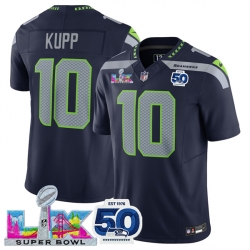 Women Seattle Seahawks 10 Cooper Kupp Navy 2025 F U S E  Super Bowl LX Patch And 50th Season Patch Vapor Limited Stitched Football Jersey 