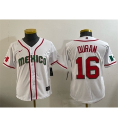 Youth Mexico Baseball 16 Jarren Duran White 2026 World Baseball Classic Home Stadium Stitched Baseball Jersey Youth Mexico Baseball 16 Jarren Duran White 2026 World Baseball Classic Home Stadium Stitched Baseball Jersey