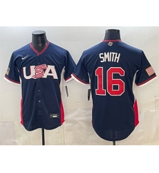 Men USA Baseball  16 Will Smith Navy 2026 World Baseball Classic Road Stadium Stitched Jersey