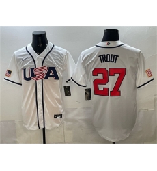 Men USA Baseball  27 Mike Trout White 2026 World Baseball Classic Home Stadium Stitched Jersey