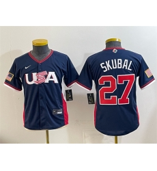 Youth USA Baseball  27 Tarik Skubal Navy 2026 World Baseball Classic Stadium Stitched Baseball Jersey