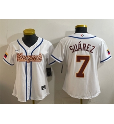 Women Venezuela Baseball  7 Eugenio Suarez White 2026 World Baseball Classic Home Stadium Stitched Baseball Jersey Run Small