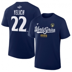 Men Milwaukee Brewers  22 Christian Yelich Navy 2026 World Series Name   Number T Shirt